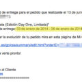 Mail de cambio de fecha en la entrega de Xbox One comprada en Amazon.