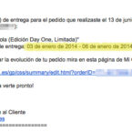 Mail de cambio de fecha en la entrega de Xbox One comprada en Amazon.