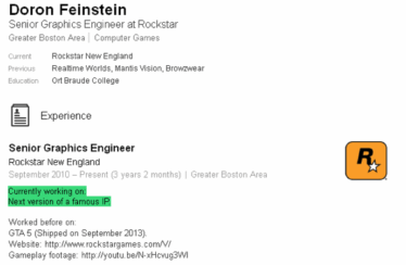 CV del ingeniero gráfico de Rockstar.