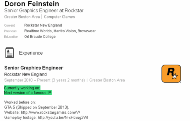 CV del ingeniero gráfico de Rockstar.